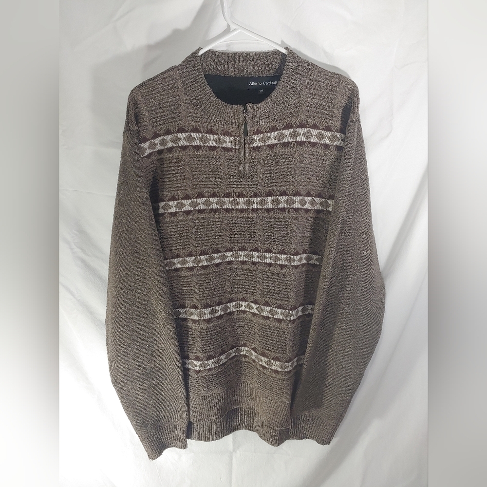 Alberto Cardinali Lite Brown Eccentric Grandpa 1/4 Zip Pullover Sweater Mens 2XL